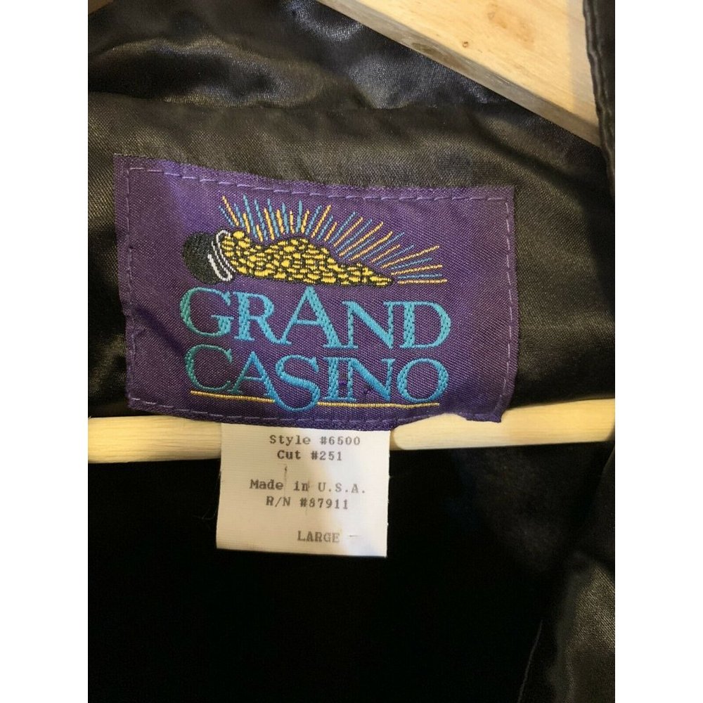 Grand Casino‎ Vintage Satin Jacket Black Full Zip Men’s Sz Large - Picture 2 of 10